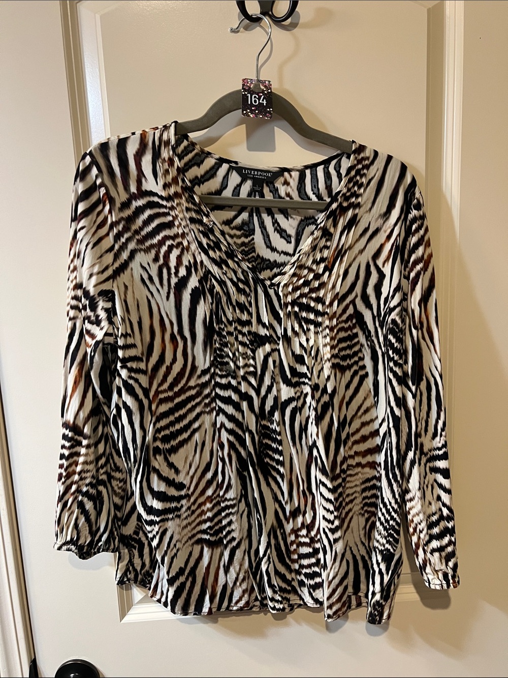 Liverpool Zebra-Print Tunic Blouse in Black, White & Brown